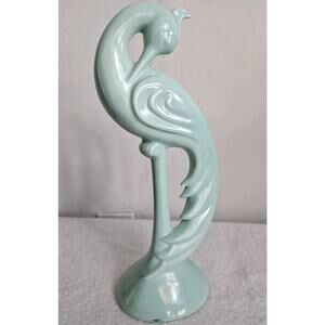 ROSELANE POTTERY Peacock Crane Bird Blue Aqua Vintage MCM Art Deco